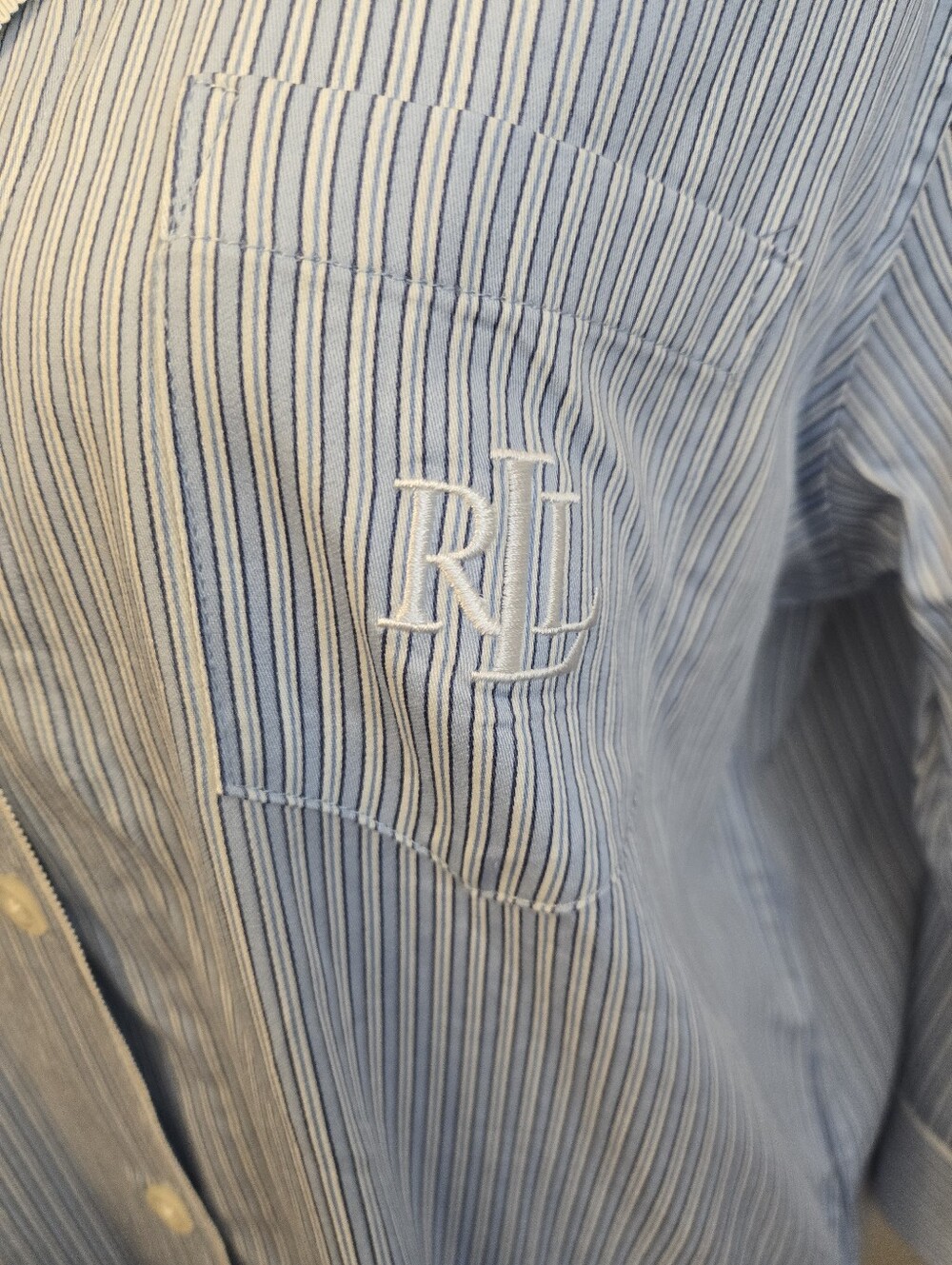 Ralph Lauren Lauren Women's Sz M Sleep Shirt Blue & White Strips Cotton Blend - Picture 6 of 13